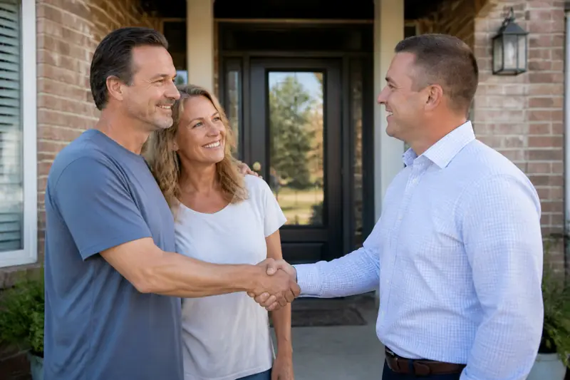 Family and agent celebrating sold home