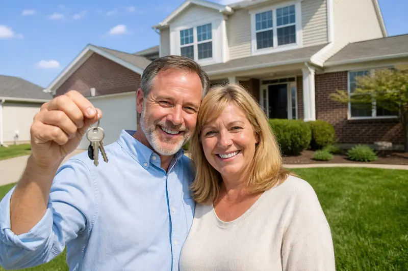 Happy couple celebrating sold home